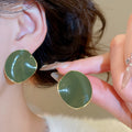 14K Gold Plated Copper Oval Geometric Wrinkle Enamel Stud Earrings With Silver Posts view 4