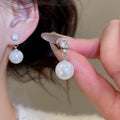 Modern Minimalist Zircon Faux Pearl Geometric Round Stud Earrings With Silver Pins view 1