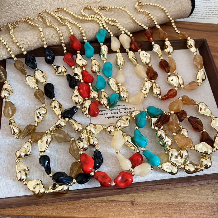 Acrylic Irregular Beaded Necklace And Bracelet Jewelry Set For Women Retro Light Luxury Style