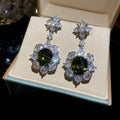 Light Luxury Copper Zircon Flower Oval Stud Earrings With Silver Pins Court Style Jewelry view 2