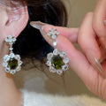 Light Luxury Copper Zircon Flower Oval Stud Earrings With Silver Pins Court Style Jewelry view 1