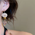 Vintage Tiger Eye Stone And Wood Bead Geometric Round Drop Earrings For Women view 3