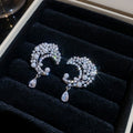 Light Luxury Geometric Moon Zircon Faux Pearl Drop Earrings With Silver Pins view 4