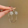 Copper Zircon Snowflake C Shape Stud Earrings Korean Light Luxury Geometric Jewelry view 2