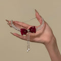Light Luxury Rhinestone Bow Tassel Faux Pearl Choker Necklace For Women – Silver view 2