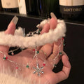 Light Luxury Christmas Plush Snowflake Zircon Faux Pearl Geometric Pendant Necklace view 4
