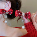 Light Luxury Fabric Bow Snowflake Pearl Necklace And Stud Earrings Jewelry Set For Women view 3
