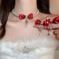 Light Luxury Fabric Bow Snowflake Pearl Necklace And Stud Earrings Jewelry Set For Women view 1
