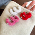 Flocked Plush Round Snowflake Hoop Earrings With Silver Pins, Sweet Winter OL Style view 1