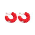 Flocked Plush Round Snowflake Hoop Earrings With Silver Pins, Sweet Winter OL Style view 5