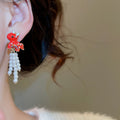 Chic Horse Faux Pearl Tassel Drop Earrings With Silver Needle Studs For Women view 4