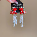 Chic Horse Faux Pearl Tassel Drop Earrings With Silver Needle Studs For Women view 1