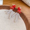 Chic Horse Faux Pearl Tassel Drop Earrings With Silver Needle Studs For Women view 3