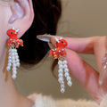 Chic Horse Faux Pearl Tassel Drop Earrings With Silver Needle Studs For Women view 2