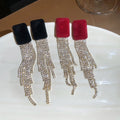 Vintage Geometric Square Rhinestone Flocked Tassel Drop Earrings With Silver Needle Studs view 2