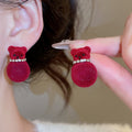 Silver Needle Rhinestone Flocked Bear Stud Earrings Cute Cartoon Sweet Light Luxury Jewelry For Women view 3