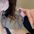 Copper Zircon Rhombus Hollow Pendant Drop Earrings Light Luxury Geometric Statement Style view 1