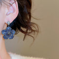 Copper Zircon Flower Pendant Drop Earrings With Silver Pin Light Luxury Women's Jewelry view 4