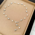 French Vintage Crystal Beaded Faux Pearl Sweater Necklace Elegant Light Luxury Geometric Clavicle Chain view 2