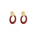 Vintage Hong Kong Style Burgundy Acrylic Oval Hoop Drop Alloy Hammered Gold Disc Elegant Women's Earrings view 5