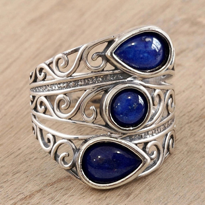 Metal Hollow Teardrop Faux Jade Ring With Auspicious Cloud Texture Vintage Ethnic New Chinese Jewelry