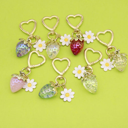 Metal Sunflower Strawberry Heart Keychain Bag Charm