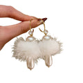 Silver Needle C Shape Faux Pearl Pom Pom Waterdrop Drop Earrings Elegant Retro Winter Style view 5