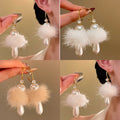 Silver Needle C Shape Faux Pearl Pom Pom Waterdrop Drop Earrings Elegant Retro Winter Style view 1