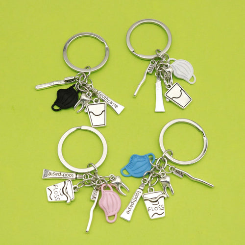 Zinc Alloy Dental Toothbrush Toothpaste Tooth Keychain Backpack Charm Gift