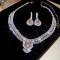 Light Luxury Vintage Copper Teardrop Rhinestone Sweater Chain Necklace Earrings Jewelry Set view 1