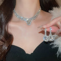 Light Luxury Vintage Copper Teardrop Rhinestone Sweater Chain Necklace Earrings Jewelry Set view 2
