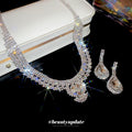 Light Luxury Vintage Copper Teardrop Rhinestone Sweater Chain Necklace Earrings Jewelry Set view 3