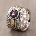 Vintage Two Tone Textured Line Ring For Women, European Style Metal Finger Ring view 2