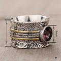 Vintage Two Tone Textured Line Ring For Women, European Style Metal Finger Ring view 4