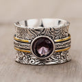 Vintage Two Tone Textured Line Ring For Women, European Style Metal Finger Ring view 5