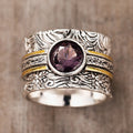 Vintage Two Tone Textured Line Ring For Women, European Style Metal Finger Ring view 3