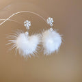 Plush Snowflake Pom Pom Pearl Stud Drop Earrings For Women Elegant Winter OL Style view 2