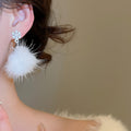 Plush Snowflake Pom Pom Pearl Stud Drop Earrings For Women Elegant Winter OL Style view 3