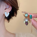 Light Luxury Vintage Heart Resin Zircon Stud Earrings Jewelry Set With Silver Pins view 2