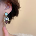 Light Luxury Vintage Heart Resin Zircon Stud Earrings Jewelry Set With Silver Pins view 4