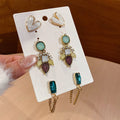 Light Luxury Vintage Heart Resin Zircon Stud Earrings Jewelry Set With Silver Pins view 3