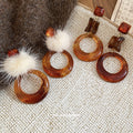 Maillard Style Resin Fur Ball Round Hollow Geometric Stud Earrings For Women view 4