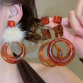 Maillard Style Resin Fur Ball Round Hollow Geometric Stud Earrings For Women view 1