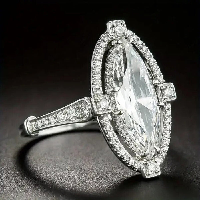 Elegant Marquise Hollow Ring For Women, Palace Style Luxury Statement Fashion Jewelry