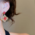 French Vintage Floral Rhinestone Faux Pearl Stud Earrings Light Luxury Silver Needle Jewelry view 3