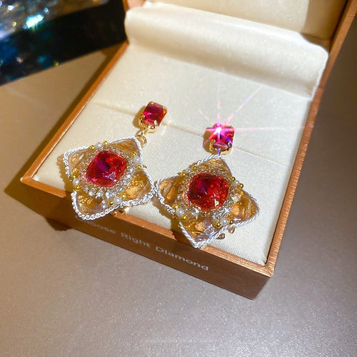 French Vintage Floral Rhinestone Faux Pearl Stud Earrings Light Luxury Silver Needle Jewelry