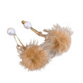 Plush Pom Pom Pearl Zircon Drop Earrings For Women Retro OL Geometric Round Winter Style view 5