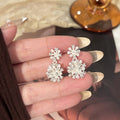 Elegant Snowflake Drop Earrings With Micro Pave Rhinestones Faux Pearl Alloy Silver Needle Earrings view 2