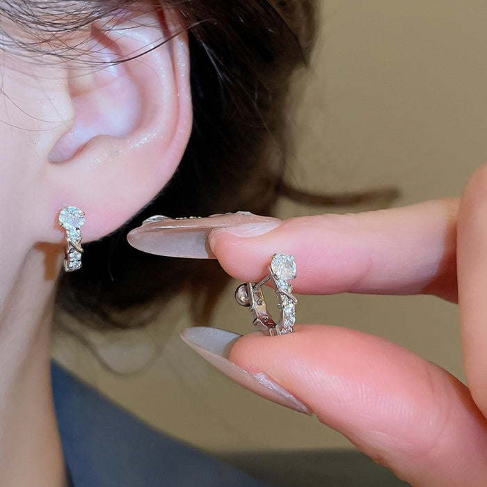 Korean U Shape Zircon Copper Stud Earrings With Silver Posts Minimalist Light Luxury Jewelry
