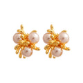 French Vintage Metal Firework Faux Pearl Stud Earrings For Women Elegant OL Geometric Round Jewelry view 5